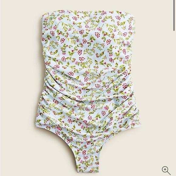 JCREW Ruched bandeau one-piece in cloud meadow floral - Picture 1 of 6